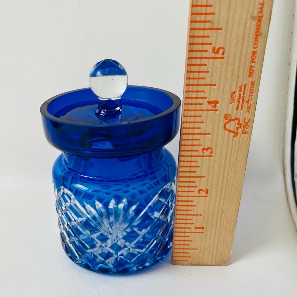 Cobalt Blue Cut To Clear Crystal Biscuit Jar - Picture 2 of 11